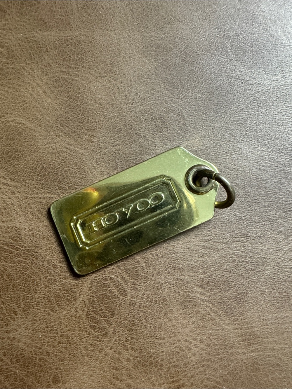 Coach Gold Metal Dog Tag Keychain